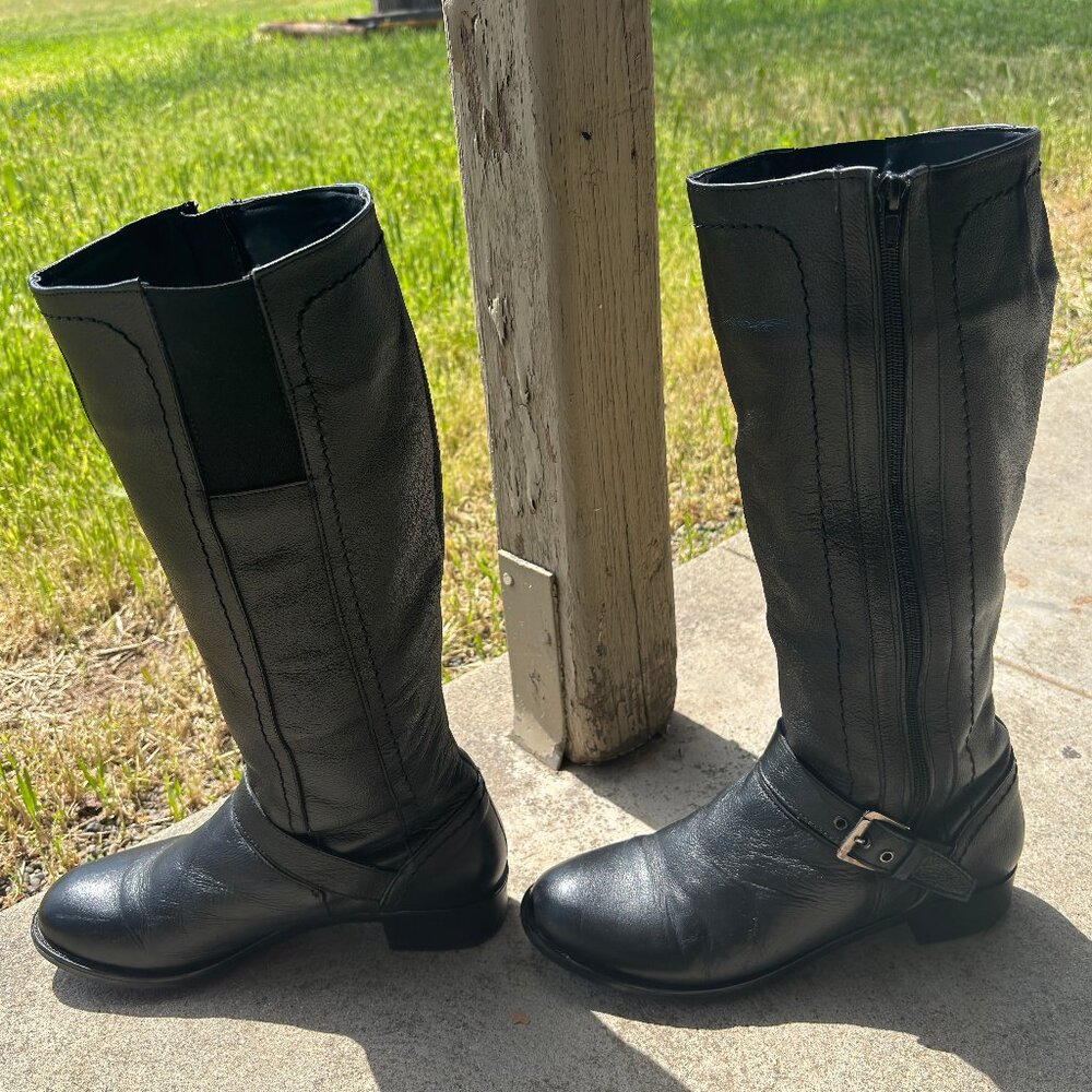 Mexican Black Leather Knee High Boots 8.5